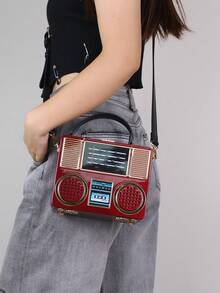 Túi vuông nhỏ hình dạng độc đáo bằng Acrylic thời trang mới năm 2024, Túi đeo chéo đeo vai radio thời trang cá nhân, Túi xách máy ghi âm cổ điển - Màu Đỏ Sâu - Xem 6