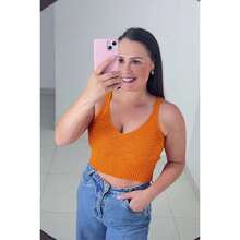 Tati Women's Summer Knit Crop Top - 橘色 - 查看 1