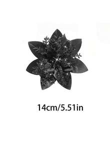 5/10 Pcs, Black Christmas Tree Ornaments - Poinsettia Christmas Tree Decorations Christmas Ornaments Glitter Artificial Christmas Flowers, DIY Wreath, Home Decorations, Wedding Party, Christmas Gift Decorations, Christmas Ornaments Holiday Party Supplies,,Christmas