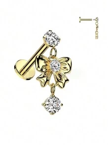 1pc Cute Bowknot Dangle Cartilage Ear Stud, 316 Stainless Steel Flat Base, Internal Thread Body Piercing Jewelry, Gift For Party & Daily Wear Valentines - Bow - View 14