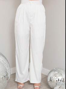 KALINA FASHION Women's Casual Wide Leg Loose Trousers With Rhinestone Embellishments - White - View 5