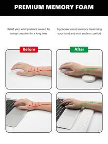 1 套纯白键盘腕托和鼠标垫，记忆泡沫女式打字桌套装，硅胶防滑 PU 皮革按摩颗粒舒适腕托适用于男士办公室电脑鼠标垫 2 件 - 白色 - 查看 2