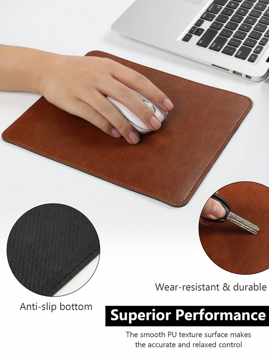 1pc Leather Mouse Pad, Waterproof, Suitable For Computer Desk, Rubber Bottom With Anti-Slip Particles, Notebook Mouse Pad