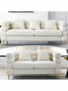 YOGLAD Comfort Fabric Sectional Sofa With Pillows, Deep Seating Sectional Sofa With Metal Legs For Living Room, Bedroom, Office - Ngà voi - Xem 1
