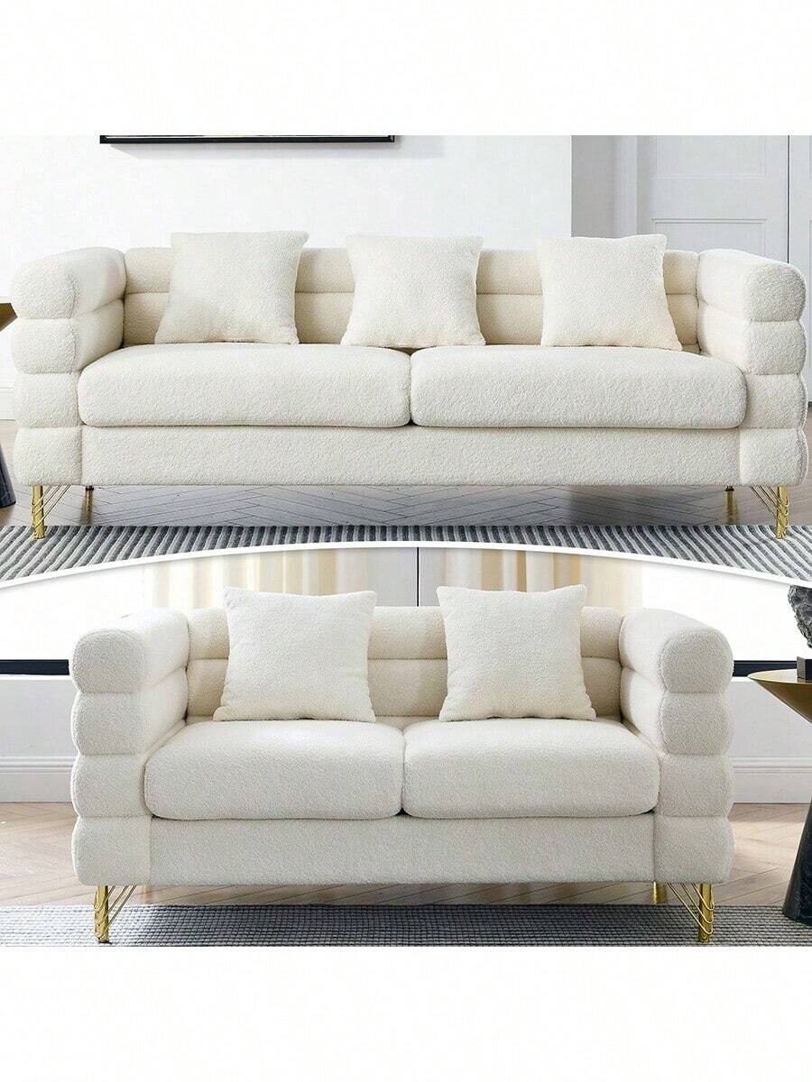 YOGLAD Comfort Fabric Sectional Sofa With Pillows, Deep Seating Sectional Sofa With Metal Legs For Living Room, Bedroom, Office - Ngà voi - Xem 1