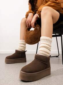 Women's Fuzzy Boot 1.97 Inch Classic Platform Snow Boots Genuine Suede Leather, Ankle-Height, Memory Foam Insole, Lightweight Anti-Slip Outsole For Indoor And Outdoor Wear Halloween Christmas Holiday Festive Winter Taupe Boots - 灰色/灰褐色 - 查看 8