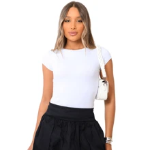 Women's Basic Short Sleeve Viscolycra Plain Blouse - 白色 - 查看 1