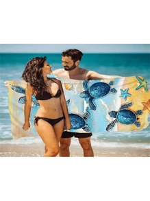 1pc Printed Quick-Dry Sea Turtle Pattern Beach Towel, Suitable For Swimming, Bath, Hotel