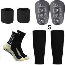 4 Pairs Soccer Grip Socks, Shin Guards, Pre-Cut Sock Sleeves, And Guard Straps Bundle Pack - Essential Equipment For Soccer Players - For Men, Women