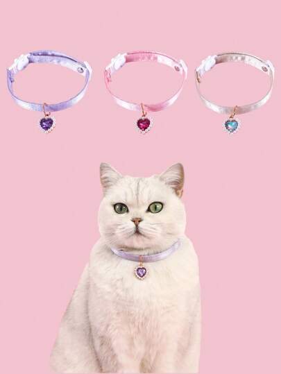 1pc Pet Cat Faux Pearl Love Zirconia Collar, Cute Lightweight Anti-Choking Adjustable Collar, Dress Up Like A Princess
