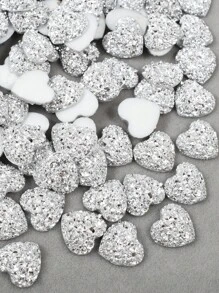 100pcs/Pack 12mm Resin Heart Shape Flat Bottom Diamond, Resin Rhinestones For DIY Crafts And Clothing Decoration - Silver - View 1