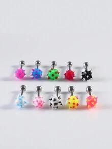 5pcs/10pcs Random Color Acrylic Dice Shaped Barbell Tongue Rings, Silicone Textured Tongue Piercing Jewelry - Multicolor - View 2