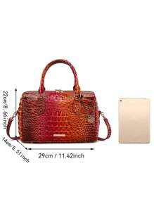 Luxury Crocodile Pattern Handbag, Retro Genuine Purse, Women's Classic Boston Bag & Shoulder Bag - 3#橘子+紅 - 查看 7