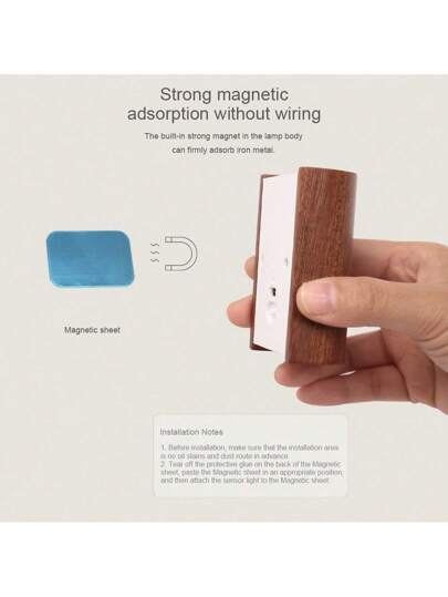 1set Wooden Motion Sensor LED Wand Light, Stick On Magnetic Bedside Lamp Stairs, Attic, Bathroom, Hallway, Basement, Garage view 8