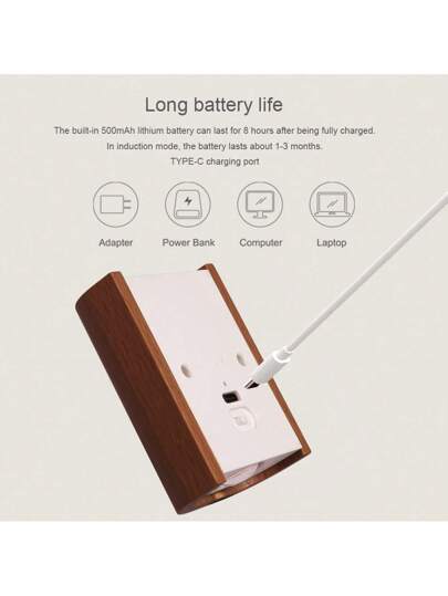 1set Wooden Motion Sensor LED Wand Light, Stick On Magnetic Bedside Lamp Stairs, Attic, Bathroom, Hallway, Basement, Garage view 5