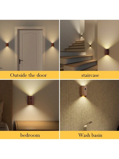 1set Wooden Motion Sensor LED Wand Light, Stick On Magnetic Bedside Lamp Stairs, Attic, Bathroom, Hallway, Basement, Garage view 4