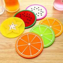 Kit With 4 Silicone Coasters For Drinks, Fruit Juices, Non-Slip - 隨機列印 - 查看 3