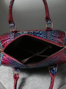 Luxury Crocodile Pattern Handbag, Retro Genuine Purse, Women's Classic Boston Bag & Shoulder Bag - 9#藍+紫 - 查看 6