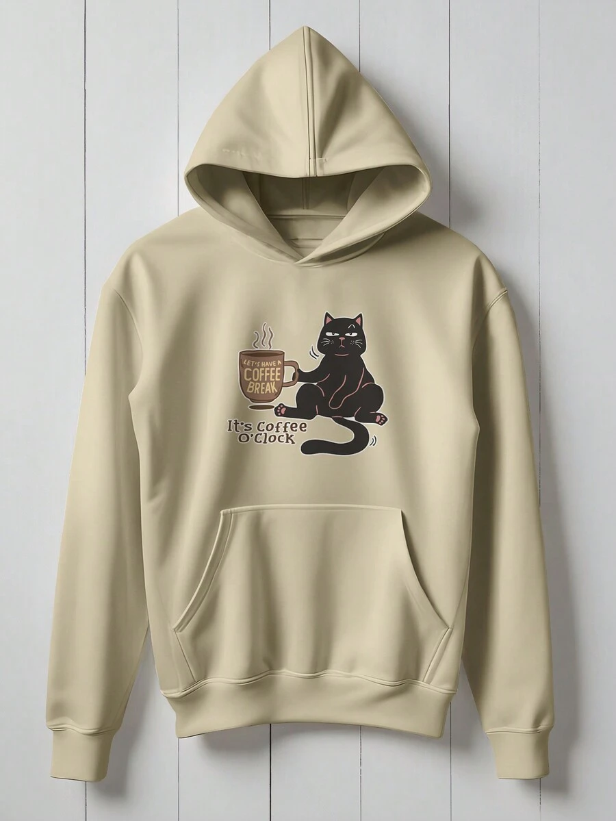 Angry Cat Sweatshirt Blouse Coffee Kitten Caffeine  1995 Flow Fx - Màu Khaki - Xem 1