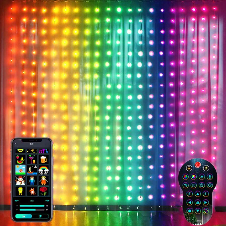Đèn rèm thông minh DIY, Đèn rèm đổi màu RGB có ứng dụng điều khiển từ xa đồng bộ nhạc, Dây đèn rèm USB 256LED 5,2Ft X 5,2Ft cho tiệc, sân vườn, trang trí phòng, trang trí Giáng sinh, đèn Giáng sinh, trang trí phòng ngủ, trang trí nhà, trang trí tiệc, lễ hội ngày lễ, quà tặng Giáng sinh, lễ tạ ơn, đồ trang trí cây thông Noel