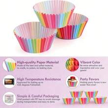 100 Moldes de papel para cupcakes, tazas de papel para pasteles de colores navideños, tamaños estándar, soportes de papel para tartas arcoíris, forros de postre arcoíris, tazas de postre para banquetes festivos, tazas de papel para tartas de boda, set de cocina para fiesta de niñas, forros a prueba de aceite para panqueques - Multicolor - Ver 6