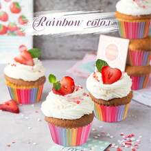 100 Moldes de papel para cupcakes, tazas de papel para pasteles de colores navideños, tamaños estándar, soportes de papel para tartas arcoíris, forros de postre arcoíris, tazas de postre para banquetes festivos, tazas de papel para tartas de boda, set de cocina para fiesta de niñas, forros a prueba de aceite para panqueques - Multicolor - Ver 5