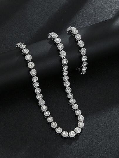 1pc European And American Fashion Men/Women's Round Iced Out Cubic Zirconia Pendant Necklace, Street Style Hip-Hop Jewelry Gift