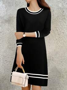 Váy dài tay co giãn thoải mái cho nữ, Xuân/Thu - màu đen - Xem 1