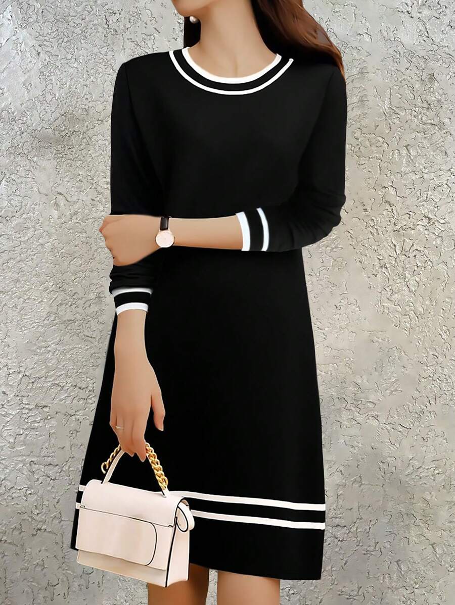 Váy dài tay co giãn thoải mái cho nữ, Xuân/Thu - màu đen - Xem 1