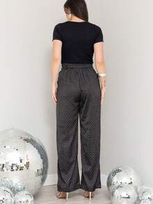 KALINA FASHION Women's Casual Wide Leg Loose Trousers With Rhinestone Embellishments - Black - View 2