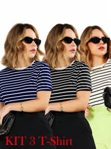 K&K FASHION SHEIN Striped T-Shirt Kit - 藍色 - 查看 1