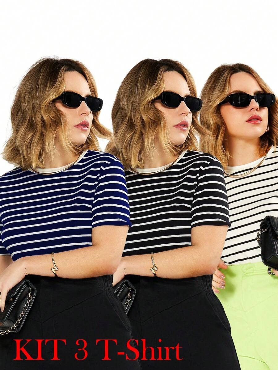 K&K FASHION SHEIN Striped T-Shirt Kit - 藍色 - 查看 1