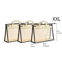 3 件装手提袋收纳防尘袋透明可见服装袋便携式衣服挂式衣柜收纳袋防水浴室防潮衣橱挂袋收纳袋