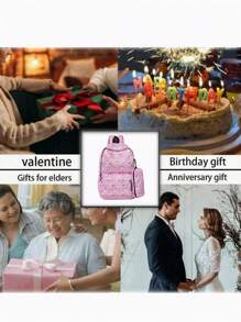 2 件套撞色卡通心形和字母印花背包，适合青少年 - 粉色 - 查看 3