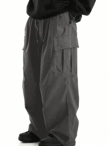 2pcs/Pack Men's Minimalist Everyday Straight-Leg Cargo Pants - Grey - View 2