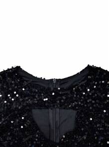 Abito mini con maniche lunghe, di colore unito, con paillettes e frange, elegante per feste e eventi serali, abito da cocktail semi formale per festa, compleanni, matrimoni, lauree, cene, homecoming