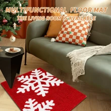 1pc Christmas-Themed Absorbent Non-Slip Bathroom Mat ,Snowflake Design- Perfect For Living Room, Bedroom Decor & Holiday Gifts Home Bathroom Decor Bath Rug Floor Carpet Outdoor Rug Door Mat Fall Decor Bathroom Accessories Back To School Entryway Decor - Red - View 3