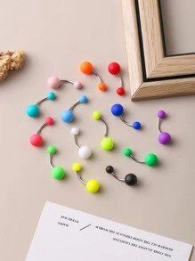 15pcs Rainbow Color Acrylic Ball Stainless Steel Hypoallergenic Smooth Matte Effect Navel Ring, Popular In Europe, Middle East And Africa For Daily Wear And Festivals