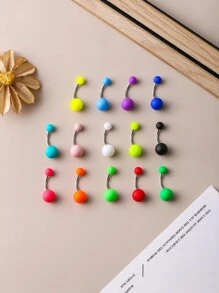 15pcs Rainbow Color Acrylic Ball Stainless Steel Hypoallergenic Smooth Matte Effect Navel Ring, Popular In Europe, Middle East And Africa For Daily Wear And Festivals