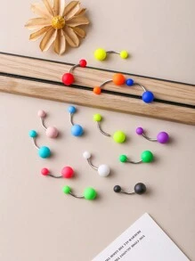 15pcs Rainbow Color Acrylic Ball Stainless Steel Hypoallergenic Smooth Matte Effect Navel Ring, Popular In Europe, Middle East And Africa For Daily Wear And Festivals