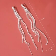 1 đôi Tua & Đồ trang trí Ngọc Trai giả Dài Hoa tai Đối với Của phụ nữ Mặc hàng ngày - Bạc - Xem 14