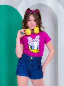 GL Kids- Girls' Cargo Jean Shorts - 深色水洗藍 - 查看 3