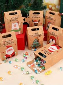 6/12/24pcs Merry Christmas Candy Gift Box With Tag, Kraft Paper Cookies Gift Packing Bags For Xmas Party New Year Home Decoration,Christmas