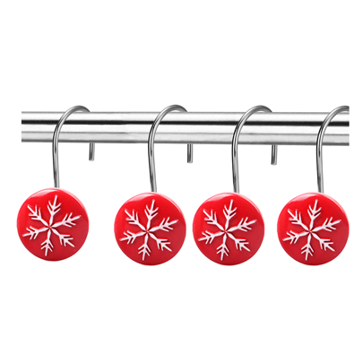 12pcs Christmas Metal & Resin Red Snowflake Decorative Home Accessories Set For Bathroom, Kitchen, Bedroom, Living Room - Shower Curtain Hooks, Window Curtain Hooks