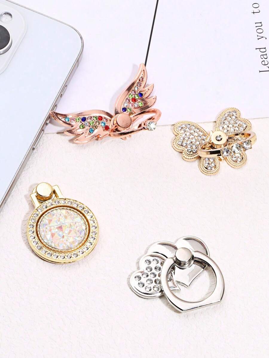 全金属指环天使翼水钻手机支架懒散支架防摔手机握把兼容 、Android 手机，生日、家人、朋友礼物指环支架，手机配件 - 多色 - 查看 1