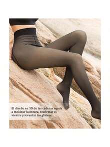 DEESTE 2 piezas 80g Leggins Transparentes Color Piel, Medias Ajustadas y Moldeadoras de Térmicas, Leggins Hot con Revestimiento de Terciopelo, Leggings Cálidos, Pantimedias Térmicas para Mujer, Corduroy Pants con Cintura Alta - Negro y marrón (talla única) - Ver 3