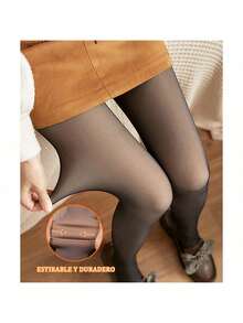 DEESTE 2 piezas 80g Leggins Transparentes Color Piel, Medias Ajustadas y Moldeadoras de Térmicas, Leggins Hot con Revestimiento de Terciopelo, Leggings Cálidos, Pantimedias Térmicas para Mujer, Corduroy Pants con Cintura Alta - Negro y marrón (talla única) - Ver 4