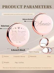 1pc Rose Gold-Color Ocean World Custom Engraved Portable Folding Compact Mirror, Ultra-Thin And Lightweight Stainless Steel Mirror Suitable For All Occasions And People, Foldable Square Pocket Mirror With Various Stylish Designs, Durable And Reliable, Convenient Handheld Makeup Mirror With 180° Flip Cover