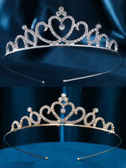 1pc Fashionable Minimalist Heart Crown Headpiece For Women, Gold & Silver Colors Available, Bridal Wedding Decoration Halloween Valentine's Day Valentines