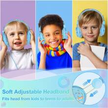 紫色/粉色独角兽无线耳机（适合女孩儿童）/蓝色恐龙有线耳机（适合男孩儿童上学），儿童有线耳机带麦克风和 3.5 毫米插孔，青少年幼儿防噪音耳机带可调节头带（适用于平板电脑/智能手机），圣诞节生日礼物新年礼物 - 紫色 - 查看 9